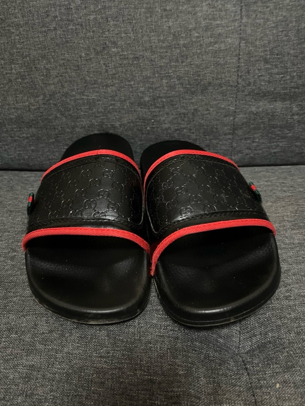 Gucci Black Slide Sandals with Red Accent Trim